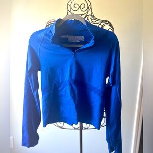 PINK Activewear Long Sleeve seamless quarter zip royal blue running top shirt XL